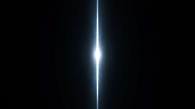Cinematic vertical light flare with brilliant white glowing streak and anamorphic lens effect isolated on dark background for creative designs