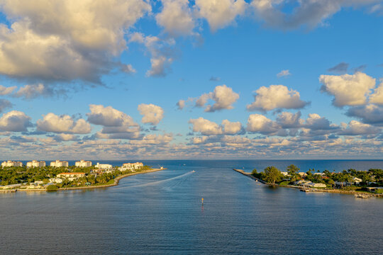 aerial view of Lake Worth Lagoon exits to the Atlantic