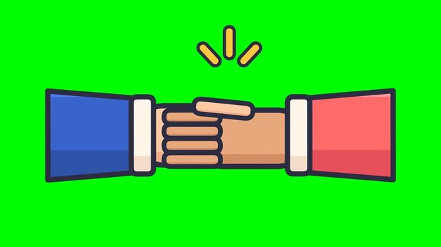 Two cartoon arms shaking hands on green screen background video animation