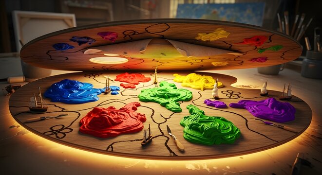 A vivid, atmospheric reinterpretation of palette opening like a treasure map revealing colorful islands.?, written with richer detail and modern clarity.