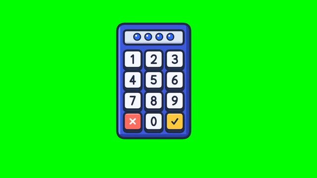 Interactive blue numeric keypad puzzle with animated indicator lights for green screen video