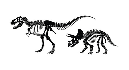 Dinosaur skeletons a tyrannosaurus rex and triceratops are depicted as black silhouettes © MdNirob