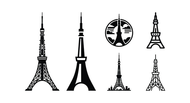 Eiffel tower vector illustrations with varied framing and decorative elements