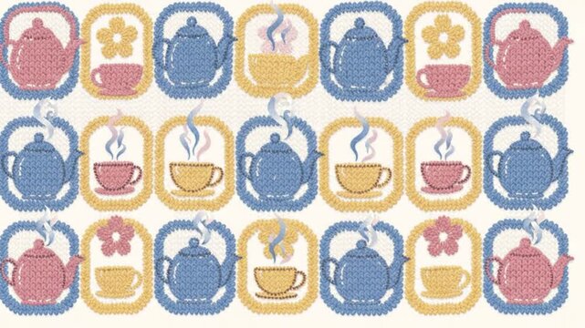 Retro tea time pattern with teapots and cups vintage floral motif for kitchen decor and fabric design seamless illustration
