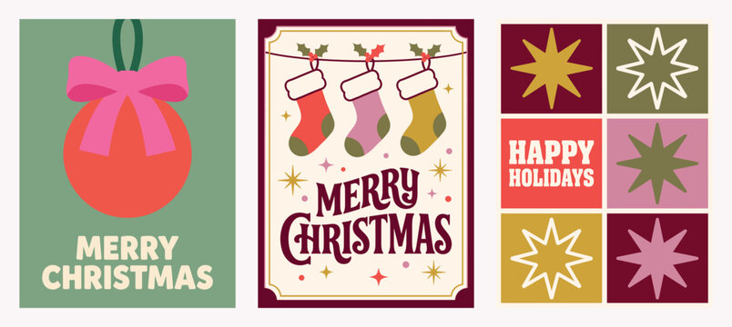 A delightful collection of vintage inspired christmas card vectors showcasing classic holiday motifs and a warm retro aesthetic for festive greetings and seasonal