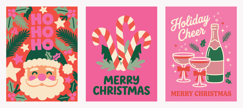A delightful collection of vibrant and festive christmas card vectors showcasing classic imagery like santa claus candy canes and cheerful elves perfect for