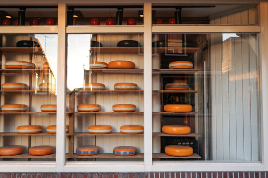 Traditional cheese store display in Volendam