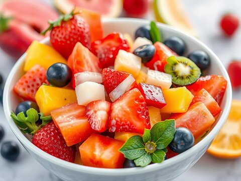 Fresh fruit salad in a bowl with vibrant colors, organic, wellness