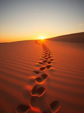 Golden sands glisten as runner's footprints disappear into fading light, freedom, exercise