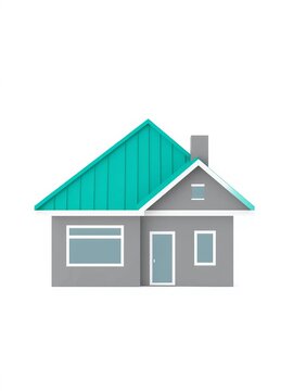 Modern house icon with teal roof and gray walls on a white background, residential area, white background