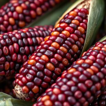 Ripened purple corn kernels bursting with juice, yunnan, corn