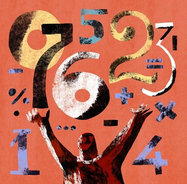 Person Surrounded by Numbers and Mathematical Symbols