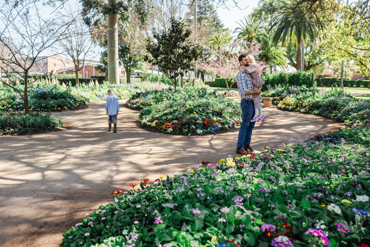 Father and Children in a park