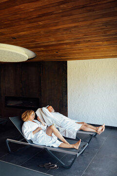 Senior Couple Relaxing in Wellness Center