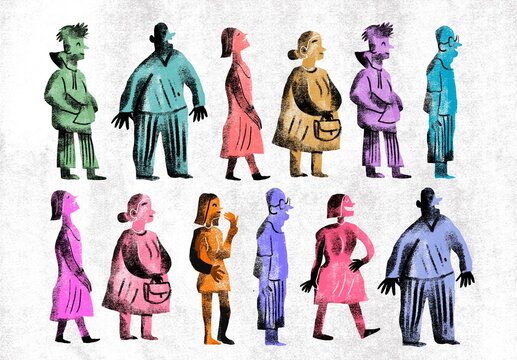 Diverse Crowd of People in Profile