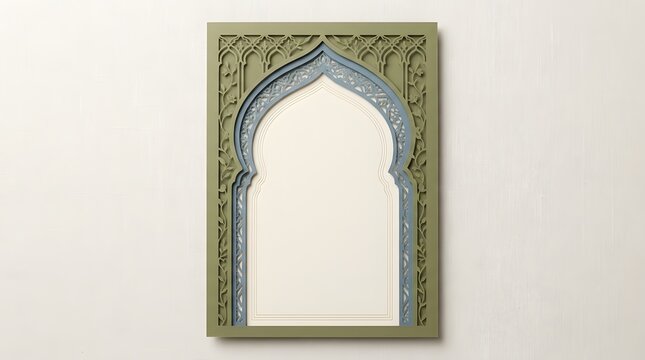 Antique moorish archway with intricate carvings and faded green and blue paint