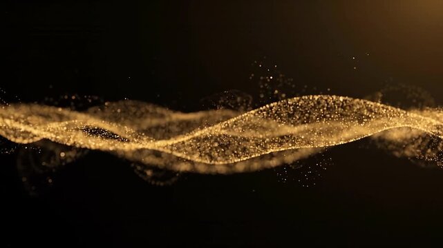 Gold color digital particles wave flow Or diffuse by the wind of the sand. Abstract technology background concept