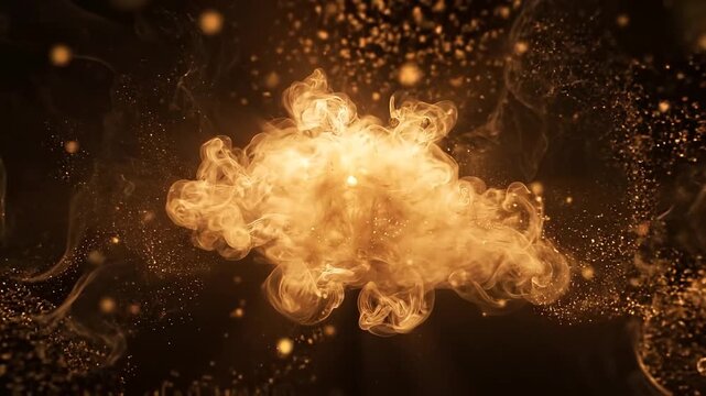 Gold color digital particles wave flow Or diffuse by the wind of the sand. Abstract technology background concept