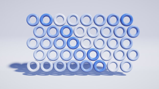 Cobalt blue array of rings wall pattern, modular design, 3D render