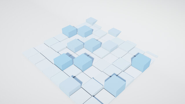 Sky blue isometric field of blocks, modular grid, 3D render