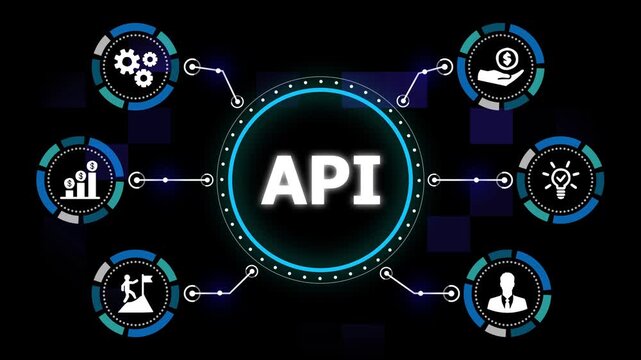 API Application Programming Interface Concept Animation with Futuristic Digital Technology and Business Icons.