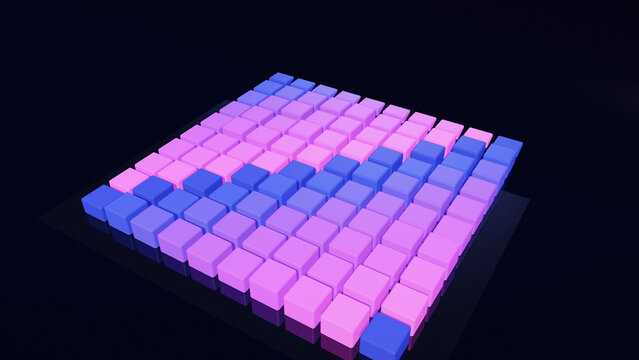 Neon grid of tensor cores glowing, AI accelerator, 3D render