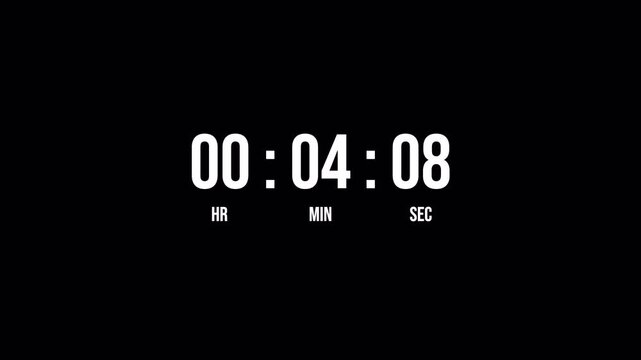 4 minute 30 seconds Countdown Digital Timer Animation, four minute thirty seconds Countdown Timer Animation from 4 minute 30 second to 0 second on black background.