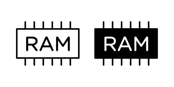 RAM memory icon featuring a clean black stroke and solid fill design, representing computer memory, data processing, and hardware components.
