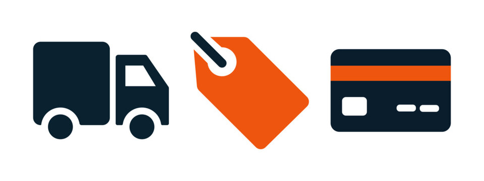Shopping ecommerce icon set with delivery truck price tag and credit card