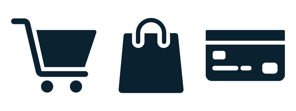 Shopping cart bag and credit card icon set vector isolated on white background