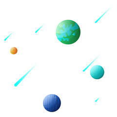 Cartoon illustration of colorful planets and glowing shooting stars isolated on white background transparent background © PNG Stock Studio