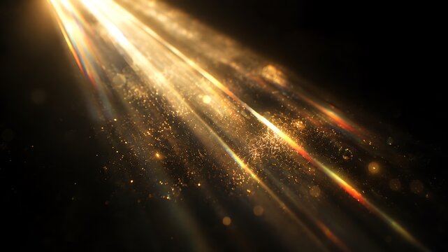 Abstract Cinematic Light Leaks with Colorful Lens Flares, Glowing Bokeh and Dust Particles on Dark Background, jpeg , AI generate