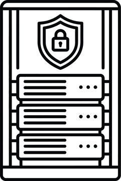Outline icon of a secure server rack for data protection.