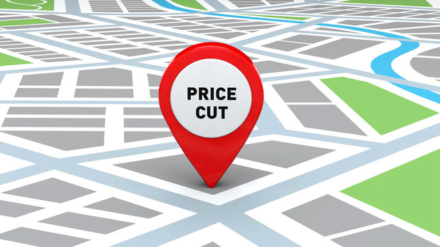 Price cut for business and real estate red pin with map
