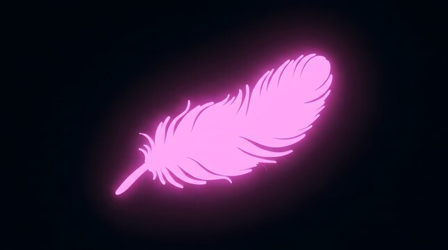 A single vibrant pink feather emits a beautiful glow against a dark backdrop forming a dramatic and ethereal artistic image