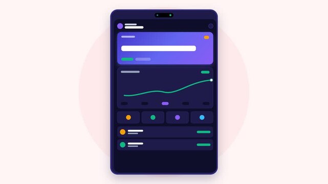 Sleek mobile phone screen showing dynamic business data, charts, and trend analysis interface