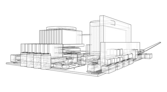 industrial facility wireframe illustration. Vector