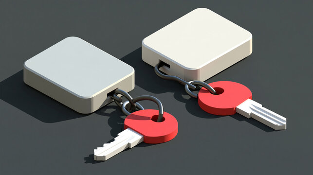Minimalist technical illustration of primary keys and foreign keys connecting relational database tables, unique identifiers, record matching, data consistency, database