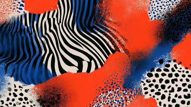 Bold mixed pattern collage with zebra stripes and orange shapes for creative branding design.