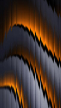 Vertical composition of abstract glassmorphism background featuring contrast of molten amber and burnt orange waves gradient with frosted fractal ribbed glass texture, ideal for mobile.