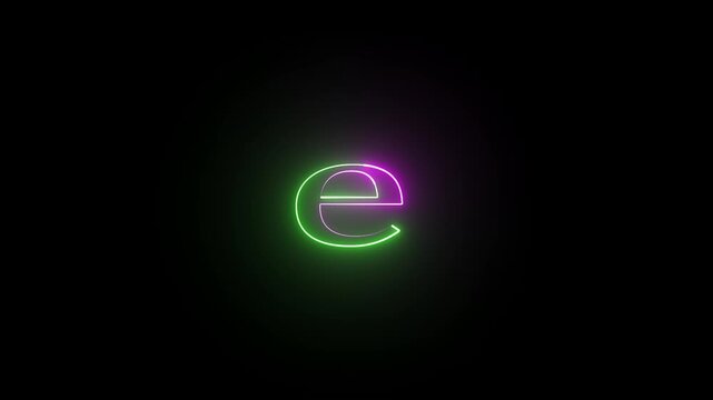 Neon glowing letter e on dark background an with pink and green light effect isolated on a black