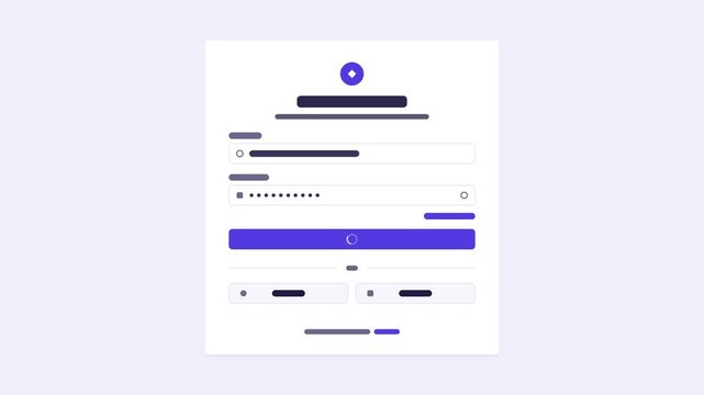 Seamless 4K looping user interface animation: login form filling light screen. Clean flat vector mockup with grey placeholder bars instead of text, in blue and azure on a light theme, leaving copy spa