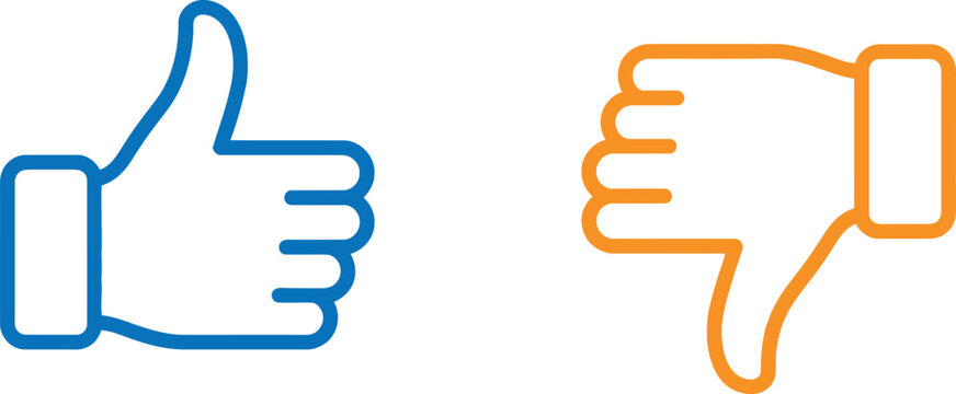 Blue thumbs up and orange thumbs down icons representing like and dislike feedback symbols
