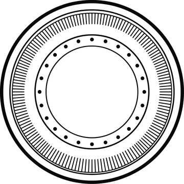 Abstract Circular Design: A minimalist, abstract circular graphic featuring concentric rings and a pattern of dots and lines.