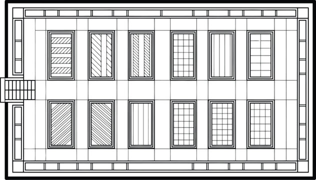 Top-Down View of a Building Facade with Twelve Windows