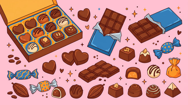premium assorted chocolate collection vector set hand drawn cocoa candies bars sweets for packaging branding commercial dessert designs