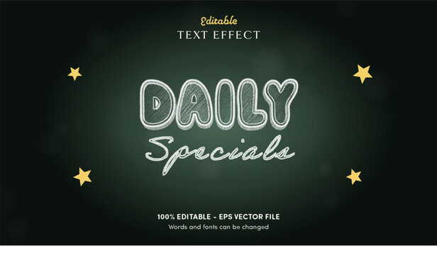 Cafe chalkboard editable text effect with white chalk double outlines and script on green slate