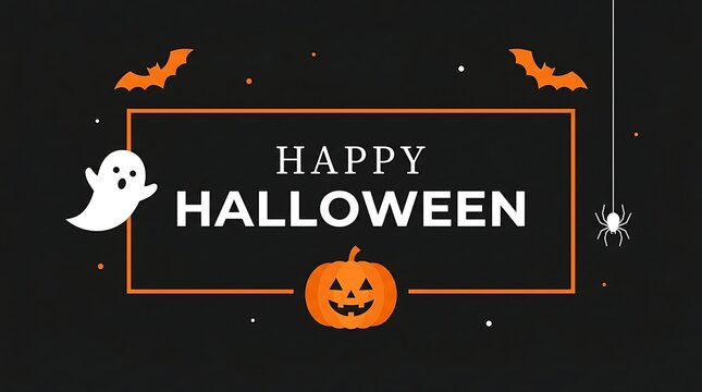 Happy halloween greeting card banner with spooky characters on dark textured