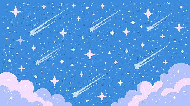  background illustration  of a  blue evening sky with stars, meteorites and clouds