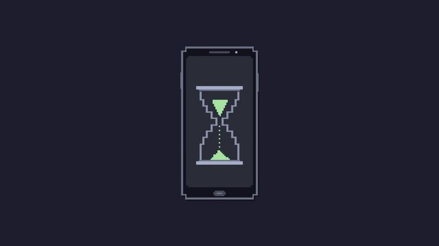 4K seamless looping animation of a 16-bit pixel smartphone demonstrating a dopamine detox. Frantic social media notification icons are sucked into the phone